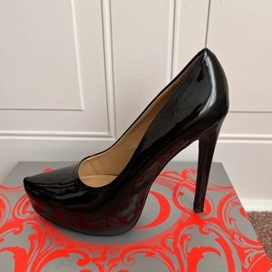 Black Patent platform heels by Kelsi Dagger ; size 9